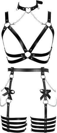 Жіночий шкіряний боді з корсетом BANSSGOTH, набір, з бантиком, мереживний, для танців та свят, чорний