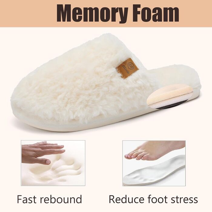 Жіночі зимові домашні капці Hausschuhe з ефектом пам'яті (Memory Foam), теплі та м'які, білі, розмір 38.5/40 EU