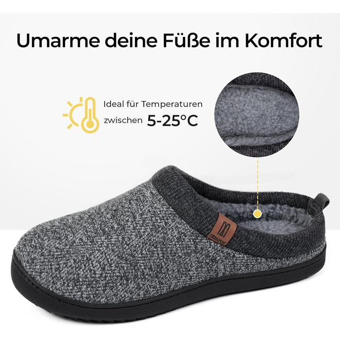 Чоловічі домашні капці MERRIMAC з ефектом пам'яті Memory Foam, протиковзкі та зручні, темно-сірі (розмір 41/42 EU)