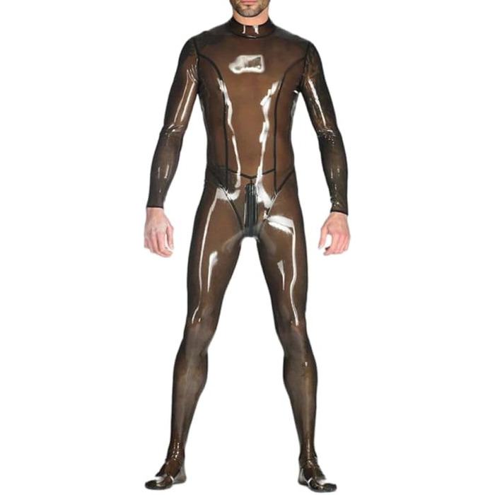 Чоловічий латексний боді з рукавами та шкарпетками, чорний, XL | Gaylop