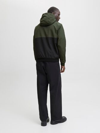 Чоловіча куртка-бомбер JACK & JONES Jjerush Hood Noos з капюшоном, чорно-біла (XXL)