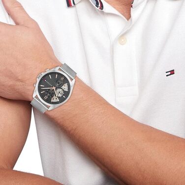 Чоловічий кварцовий годинник Tommy Hilfiger з багатофункціональним циферблатом, сталевим та шкіряним ремінцями (Сірий, Mesh)