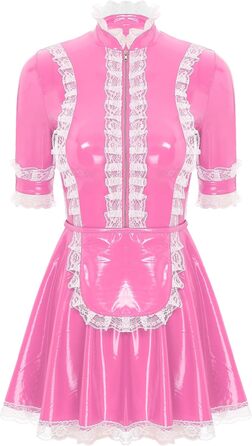 Костюм горничної FEESHOW з вологого блиску, комплект спідниці та фартуха, костюм французької горничної, карнавальний костюм, рожевий, розмір XXL