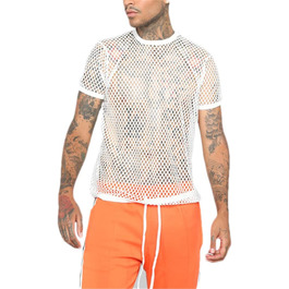 Чоловіча футболка з сітки з ефектом прозорості у стилі ретро, сітка, футболка у стилі хіп-хоп, Bollrllr