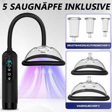 Електрична вакуумна пампушка для жінок з 6 рівнями потужності, для кліторальної та вагінальної стимуляції, 5 присосок (2 великі + 3 малі) - секс-іграшки для жінок та пар