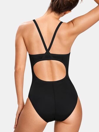 SYROKAN Жіночий спортивний купальник сліп для плавання та тренувань з чашками, чорний, розмір 36