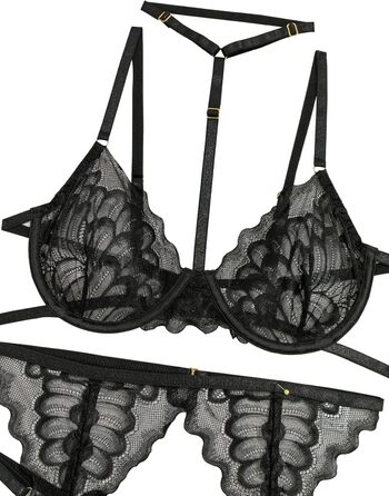 Комплект спідньої білизни Lilosy з чокером, мереживний з квітковим візерунком, пуш-ап, стрінг, для жінок, прозорий бюстгальтер та трусики, 3-частинний, чорний