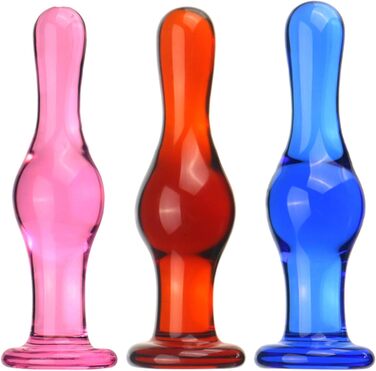 Скляний анальний дildo Hrekssi з різьбленням, 13,8 см, набір 3 шт. для масажу простати та стимуляції