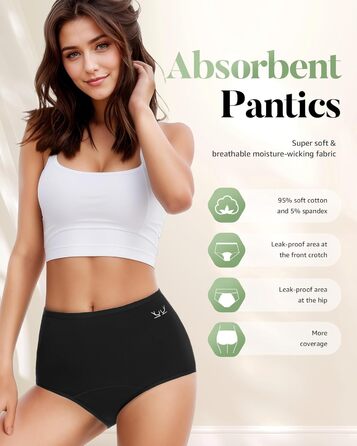 Труси для критичних днів TANSTC з сильною поглинанням, бавовна, для жінок та дівчат, висока талія, 3 шт. (Темно-синій + Чорний + Бордовий, XL)
