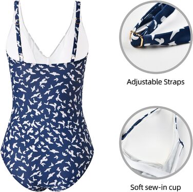 Купальник жіночий Badeanzug з високою талією, push-up, V-подібний виріз, рюші, моделює фігуру, великі розміри 42 NB