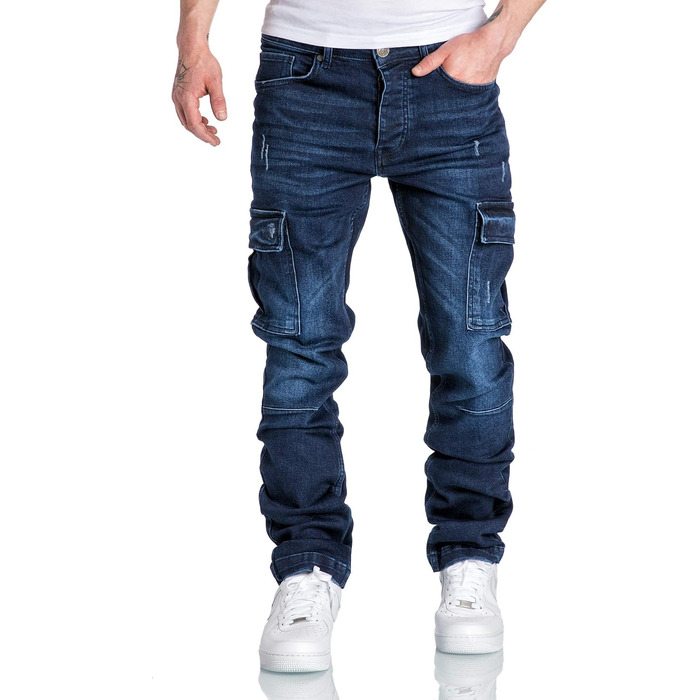 Чоловічі джинси-карго Amaci&Sons Regular Slim Denim з ефектом Destroyed, темно-сині, р. 32W/32L