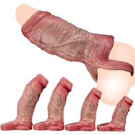 Реалістична секс-іграшка - пеніс-чохол з силікону, з кільцем для яєчок, збільшує, розтягує, стимулятор G-точки, для чоловіків (колір шкіри, XL)