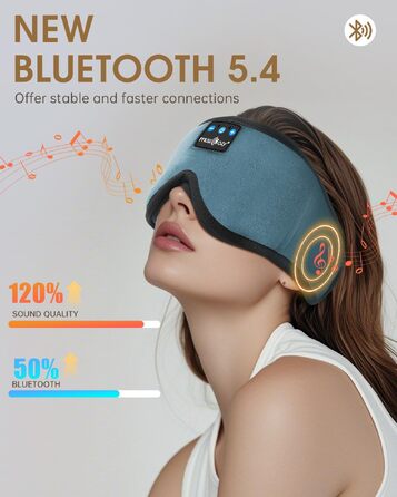 Маска для сну з Bluetooth-навушниками MUSICOZY, 3D маска для сну з повним затемненням, м'які бездротові навушники для сну (Bluetooth 5.4, 16 год роботи), для подорожей, йоги та медитації, синя
