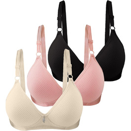 3 шт. Комплект жіночих бюстгальтерів без кісточок Push Up від CSWH: бежевий, рожевий, чорний. Ідеально для йоги, фітнесу та повсякденного носіння. Розмір 90B