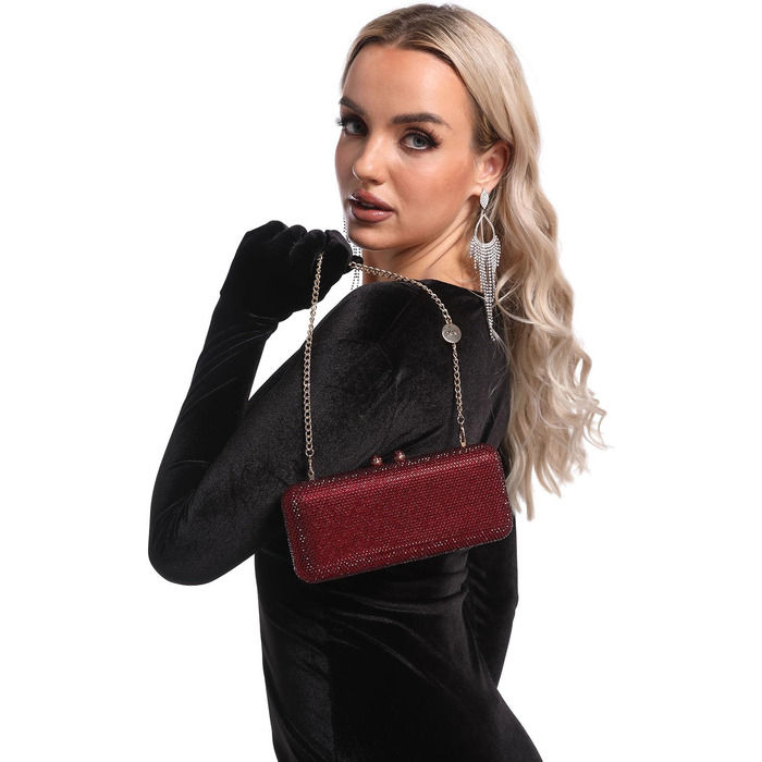 Жіночий вечірній клатч Boutique De FGG з кристалами та стразами для весіль та вечірок, міні-сумка бордового кольору