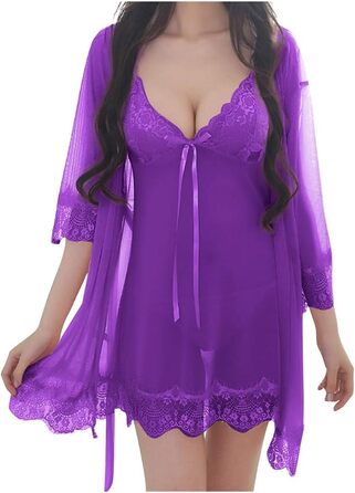 Халат жіночий Atin Nachtwäche з квітковим принтом, V-подібний виріз, нічний халат, кімоно (Lila, XL)