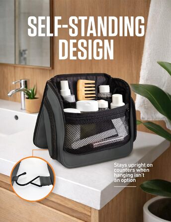 Преміальна дорожня косметичка Venture 4TH з підвісом для жінок та чоловіків, розширюваними відділеннями для косметики, пензлів та бритв, з прозорим TSA-чохлом (Сірий)