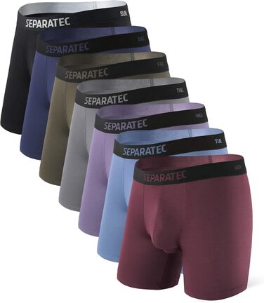 Боксерки чоловічі Separatec 7 шт. з подвійним мішечком, бамбукові, дихаючі, м'які (S, кольори: сіро-блакитний/темно-синій/оливковий/чорний/темно-сірий/темно-фіолетовий/сіро-ліловий)