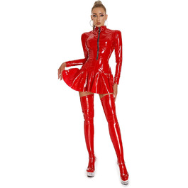Латексна сукня для дорослих: коротка сукня Wetlook, латексна сукня, сексуальна білизна, латексний костюм, сукня з довгим рукавом, латексні панчохи, міні-сукня, еротичні костюми, червоний, XL