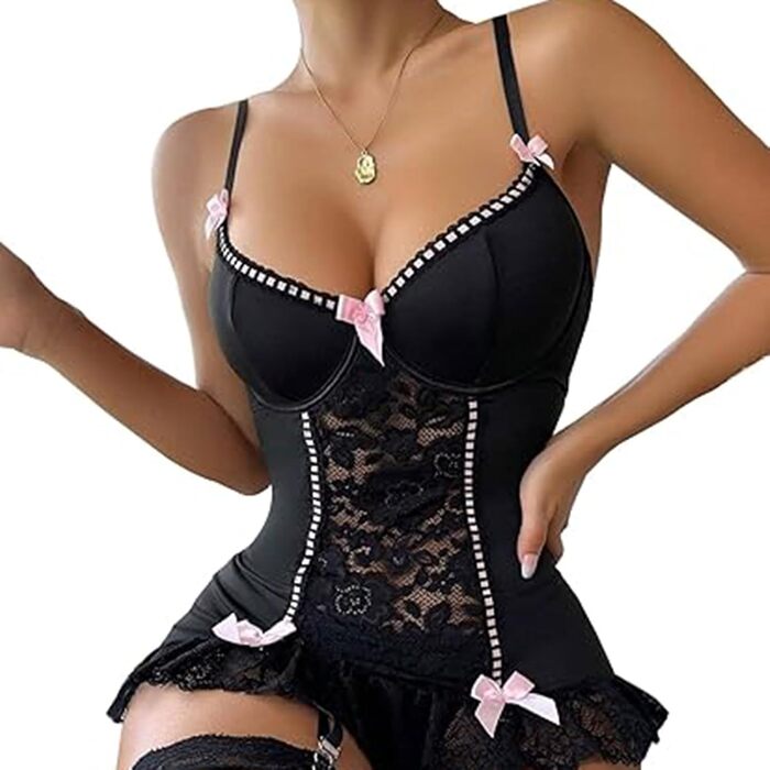 Комплект спідньої білизни Babydoll SRZYMJ: мереживний комплект з мереживом, спідниця-сліп, мереживний халат, мереживний розріз, великі розміри, бавовна, нічна сорочка, халат, піжама, бавовна, нічна сорочка з довгим рукавом, комплект нижньої білизни, C2-зе