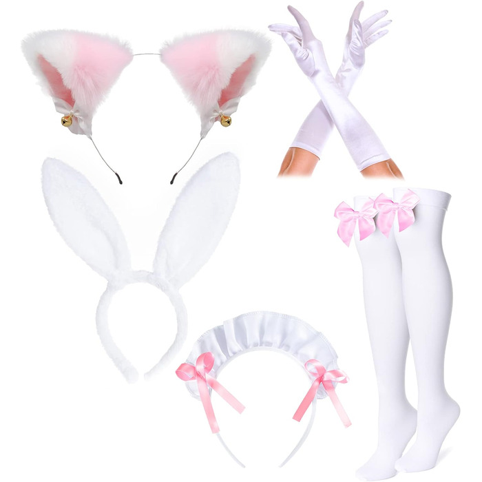 Костюм для косплею Irtysh Anime: Французька служниця з кроликом, солодкий та милий стиль Каваї, рожевий комплект з вушками, рукавичками та шкарпетками (XXL)
