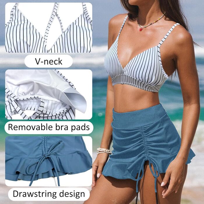 Світло-синій бікіні з високою талією та V-подібним вирізом для жінок, комплект (2 шт.)
