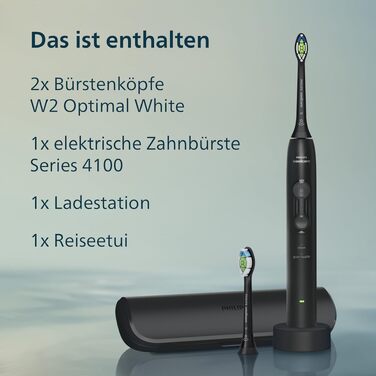 Електрична сонічна зубна щітка Philips Sonicare Series 4100 з датчиком тиску, 4 режимами очищення та дорожнім футляром, чорна, HX4044/52