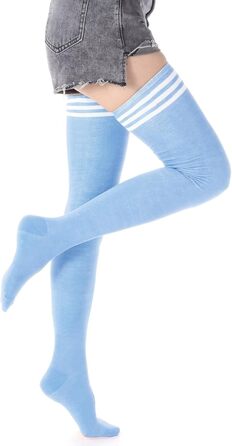 DRESHOW 3 пари дамських панчіх-високих гольфів, надколінних, смугастих. Кольори: фіолетовий, блакитний, рожевий