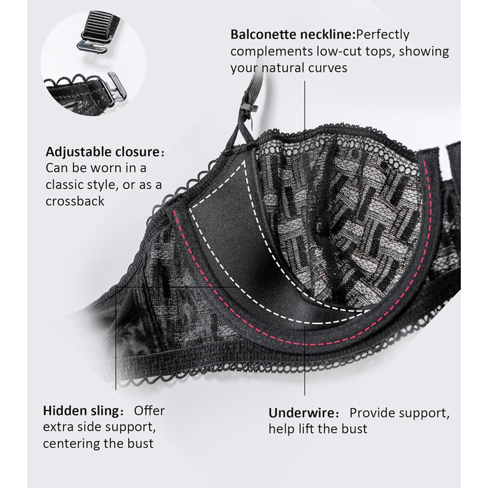 Чорний бюстгальтер DotVol з прозорого мережива, balconette, без пуш-апу, 70B