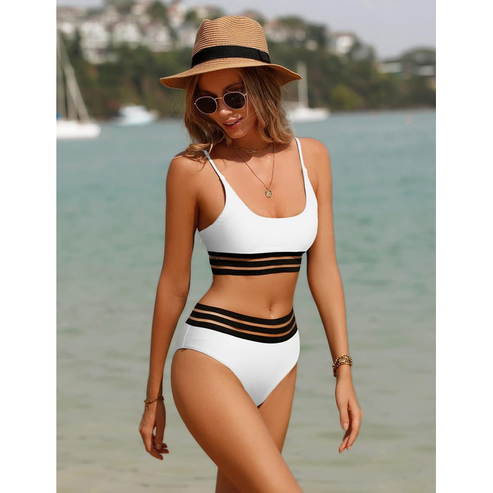 Бікіні Daen Bikini Set - двочастинний купальник пуш-ап з високою талією, спортивний, для жінок (M, білий)