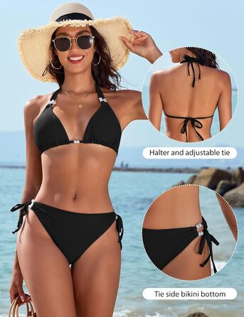 Сексуальний жіночий купальник-бікіні Triangel з шнурівкою, push-up, з перлами, чорний