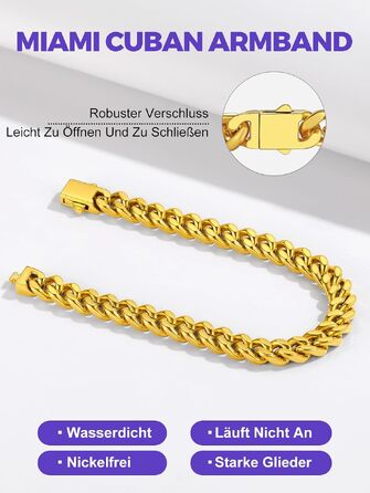 Чоловічий браслет Richsteel сталевий ланцюг Кубинського плетіння, колір золотий, ширина 7мм, довжина 23см — прикраса в стилі Hip Hop з подарунковою коробкою