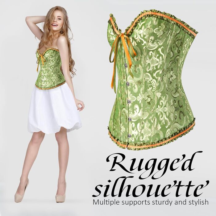 Корсет-топ для повних грудей, корсет, готичний бюстгальтер, мереживне топ, бурлеск костюм, бодішейпер (зелений, L)