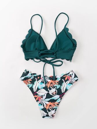 CUPSHE Bikini Set: двокомплектний купальник з мушлею, тропічний принт, зелений