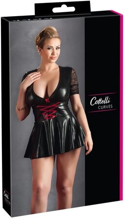 COTTELLI CURVES Міні-сукня Lack - жіноча сукня-міні з V-подібним вирізом, перехресною шнурівкою, мереживними рукавами, чорно-червона