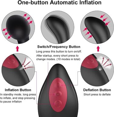 Надувний анальний вібратор з пультом дистанційного керування. 10 режимів вібрації, стимуляція G-точки та простати. Іграшки для дорослих для чоловіків, жінок, пар
