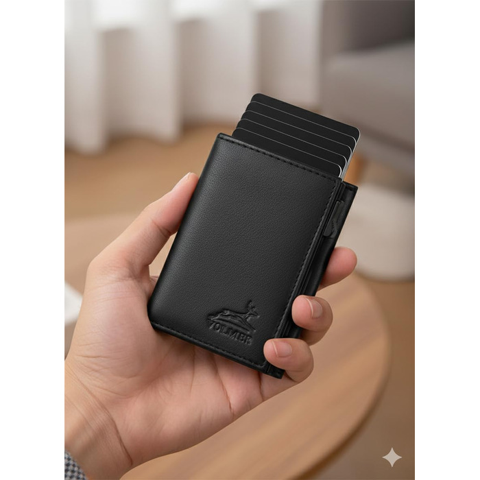 Шкіряний картхолдер Fa.Volmer POP-UP з монетницею та RFID захистом для чоловіків та жінок, чорний