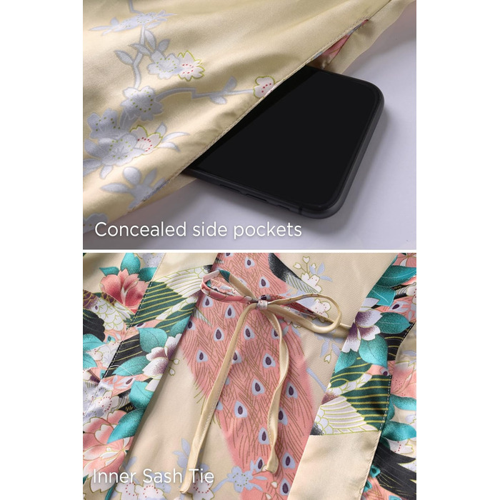 Халат жіночий BABEYOND з принтом павича, довгий, шовковий сатин, кімоно, для дому та відпочинку