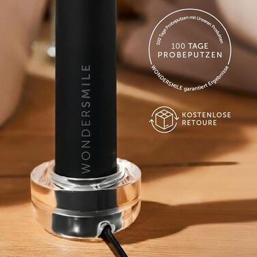 Електрична зубна щітка WonderSmile Schallzahnbürste Pro IPX8, 4 режими роботи, з зарядною станцією та смарт-насадкою, Ultimate Black