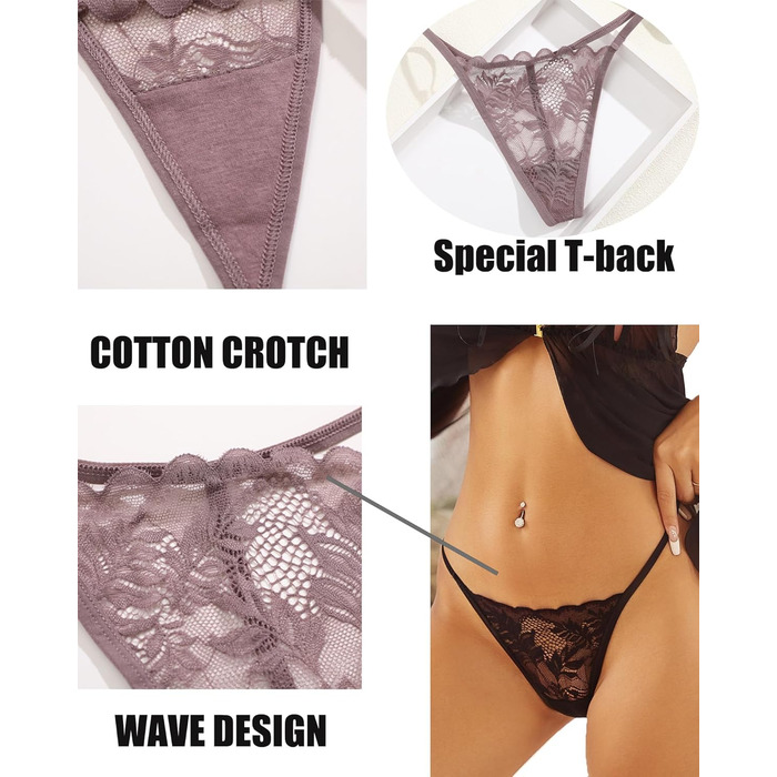 Сексуальні жіночі трусики-танга ALL OF ME (6 шт.) з мережива, кольори: білий, чорний, фісташковий, сіро-блакитний, рожевий, хакі, розміри S-XL