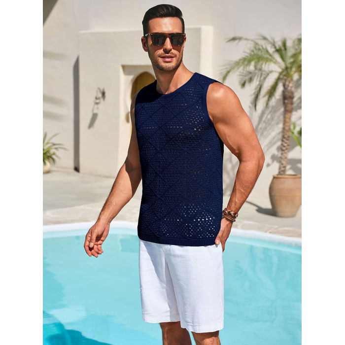 Чоловіча в'язана майка-топ Runcati, без рукавів, в стилі хіпі, морського кольору, для літа та пляжу