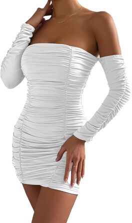 Сукня жіноча вечірня з V-подібним вирізом та оголеними плечима, коротка, елегантна, для вечірки/коктейлю, розмір XS-L (L, Білий 01)