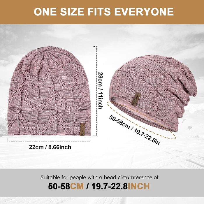 В'язана шапка-біні HAMUNI унісекс, дихаюча шапка Slouch Beanie для жінок та чоловіків (Чорний + Рожевий)