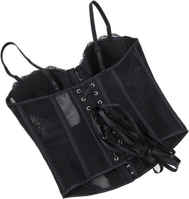 Топ-корсет жіночий у стилі Ренесанс з сітчастими вставками для вечірніх образів – побачення, осінній стиль, милий кроп-топ для вечірки, клубу, танк з корсетним шнуруванням #04-чорний XS