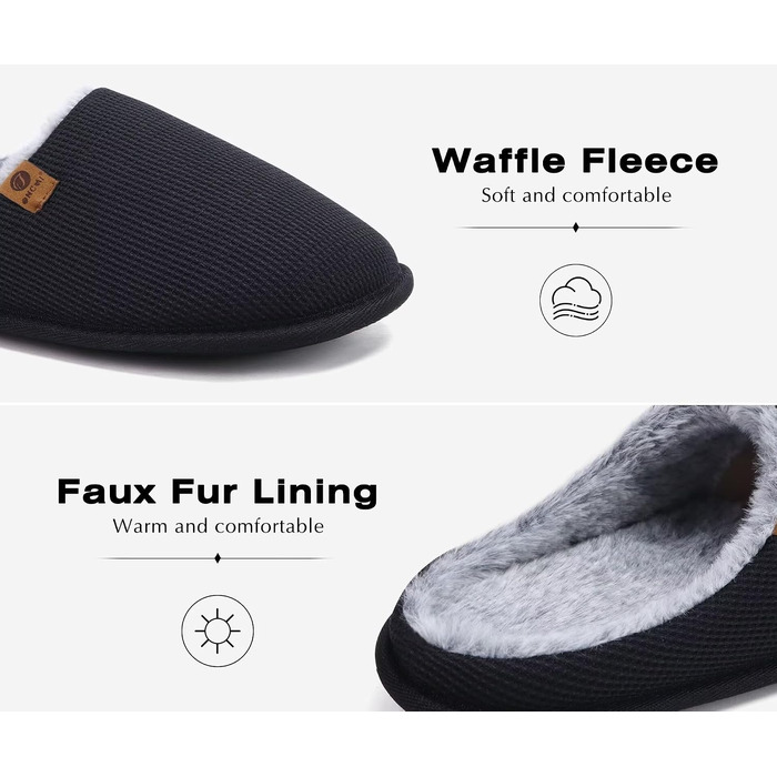 Чоловічі домашні капці ONCAI з ефектом пам'яті Memory Foam, підкладкою зі штучного хутра та гумовою підошвою, чорні, розмір 45 EU