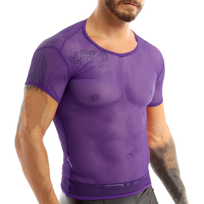 Чоловіча сітчаста футболка з прозорою тканиною для нічного клубу, клубний одяг, прозора майка-топ, футболка 'рибача сітка'