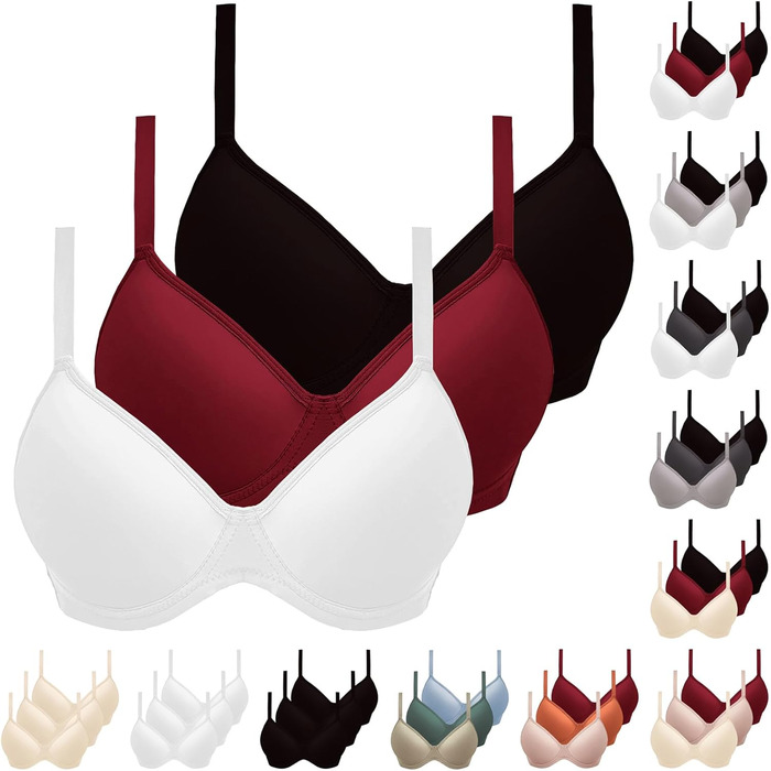 3 шт. бюстгальтери жіночі з кісточками, Push-Up, комфортні, без кісточок, класичні, з регульованими бретелями, ідеальна посадка, комплект 3 шт. (білий+сірий+чорний), 80D