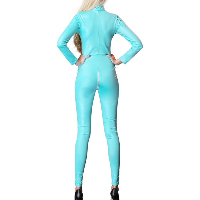 Жіночий боді з еластичної шкіри, облягаючий, з V-подібним вирізом, на блискавці, для клубу (XL, Синій)