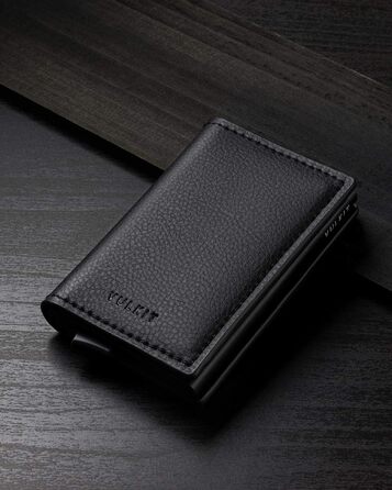 Шкіряний чоловічий картхолдер VULKIT з RFID захистом, міні-гаманець для карт та купюр, Коричневий (Litchi Schwarz)
