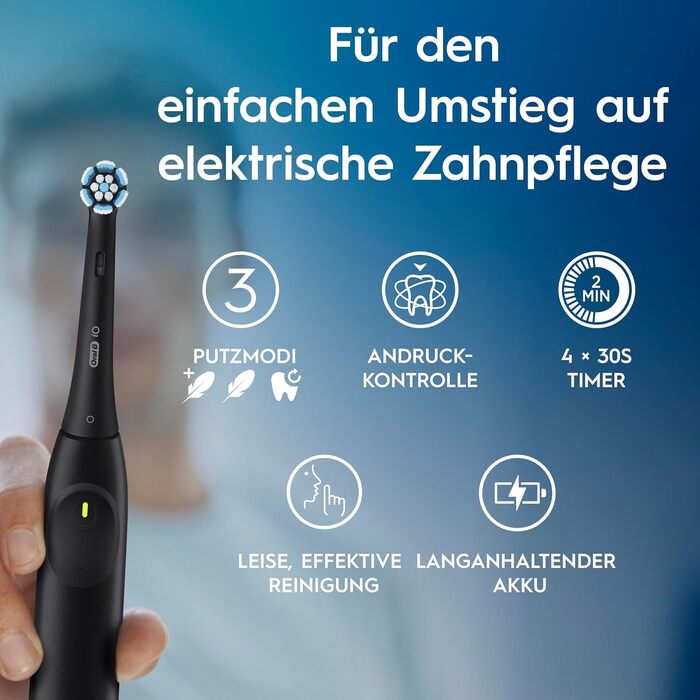 Електрична зубна щітка Oral-B iO Series 2, чорна (Night Black), 3 режими чищення, набір з 2 щіток та дорожнім футляром
